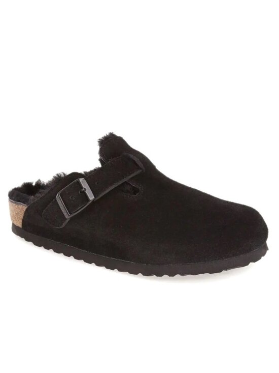 Birkenstock Shoes - Birkenstock Boston Womens Suede Shearling Clogs Mules Black Size 40, US 9 Narrow